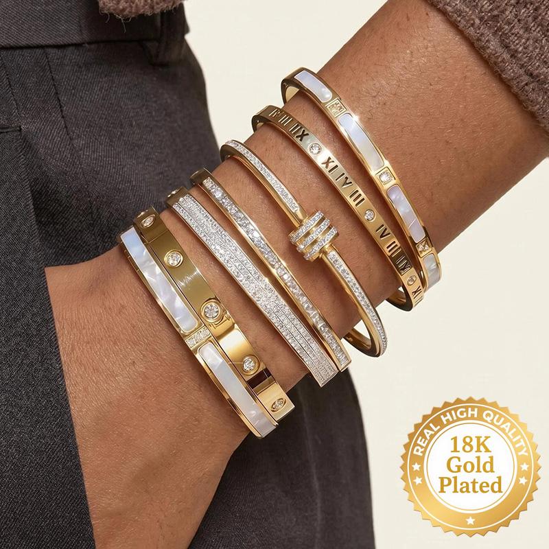 Trendy Stackable Gold Plated Bangles for Women Stainless Steel CZ Crystal Bracelet Luxury Fashion Accessories Mother's Day Gift