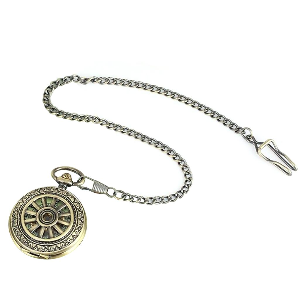 1 PC Vintage Mechanical Skeleton Roman Numeral Double Half Hunter Pocket Watch with 30cm Chain Watch Accessories