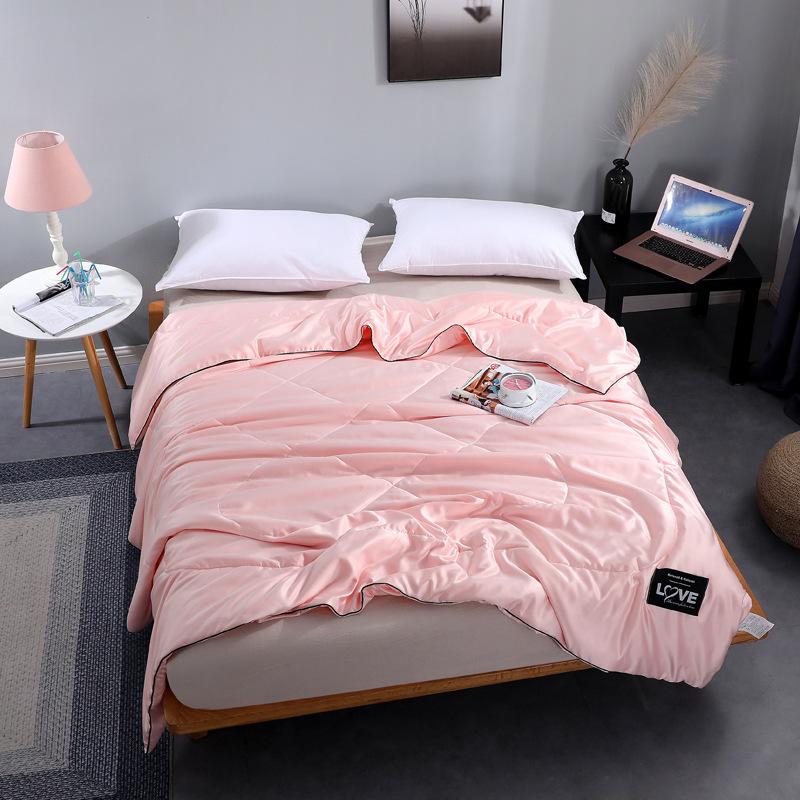 Luxury Emulation Silk Quilted Quilt Satin Pink Adults Child Spring Summer Quilts High Quality Soft Smooth Cool Blanket Comforter