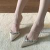Summer new pointed rhinestone high heel fine heel champagne one word with sandals half drag cool slippers outer wear women
