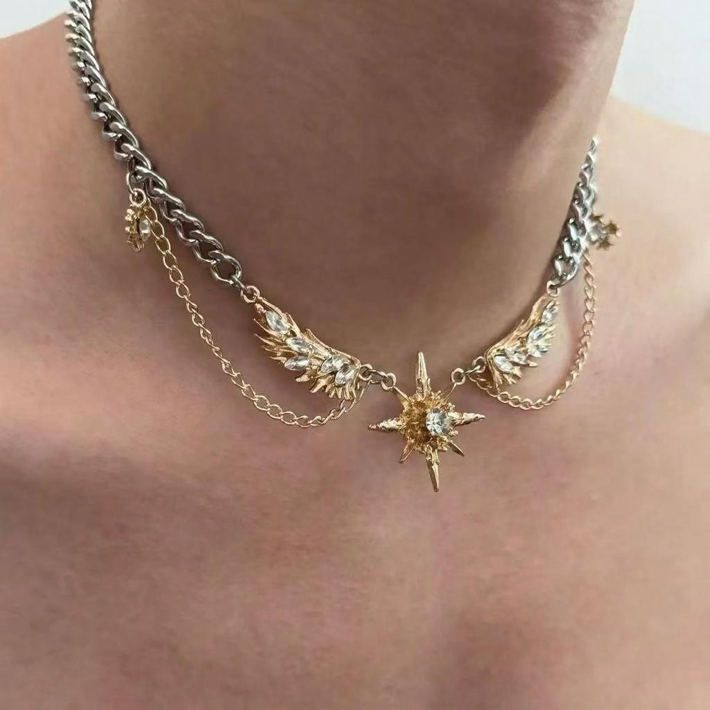 Gothic Punk Style Sweet And Cool Dark Necklace, Women'S And Men'S Wings, Starry And Creative Y2K Necklace, Fashionable Necklace