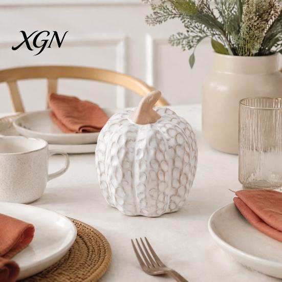 Matte White Harvest Gifts Ceramic Pumpkin Fall Table Centerpiece, Realistic Fake Figurine Nordic Style Home Accessories for Autumn Halloween
