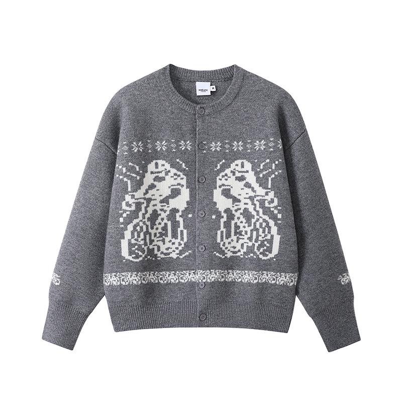 

Men s Rural Retro Fair Isle Knit Cardigan - Warm, Versatile, Casual Long Sleeve Sweater Coat for Winter XL сірий колір