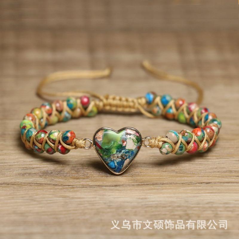 Turquoise Heart Braided Bracelet – Gold Accent Boho Jewelry, Love Protection Gift for Women