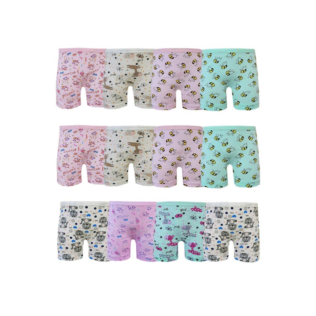 Kota Pachet 12 Boxer pentru fete lungi din bumbac lycra imprimate colorate