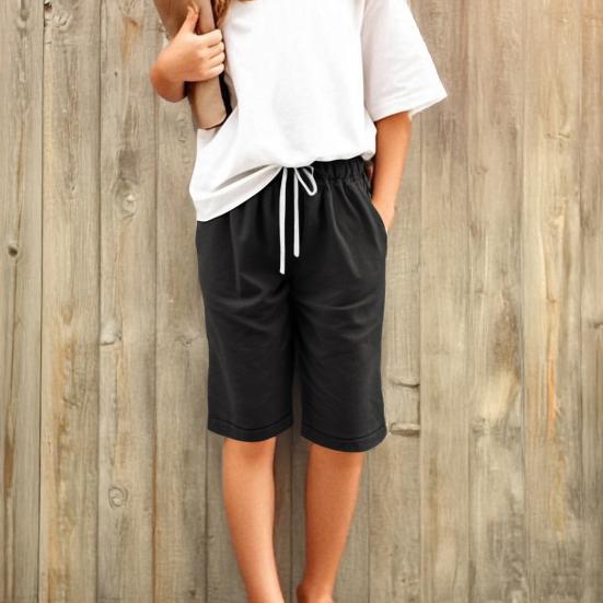 Girl Summer Shorts Elastic Waist Adjustable Drawstring Casual Shorts with Pockets Loose Fit Wide Leg Shorts