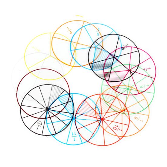 12Pcs Numbered Fractions Circles Chips Mathematics Learning Education Kids Toy
