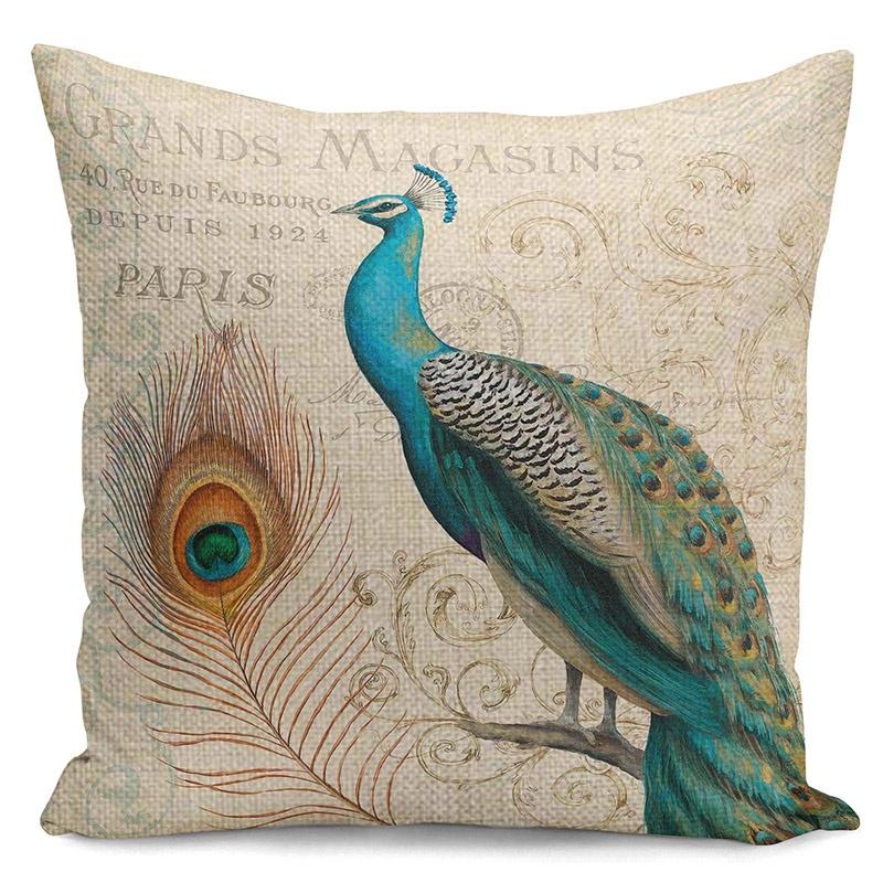 Luxuriöser Kissenbezug aus Baumwolle und Leinen mit Pfauenmuster für elegante Heimdekoration, Sofakissenbezug