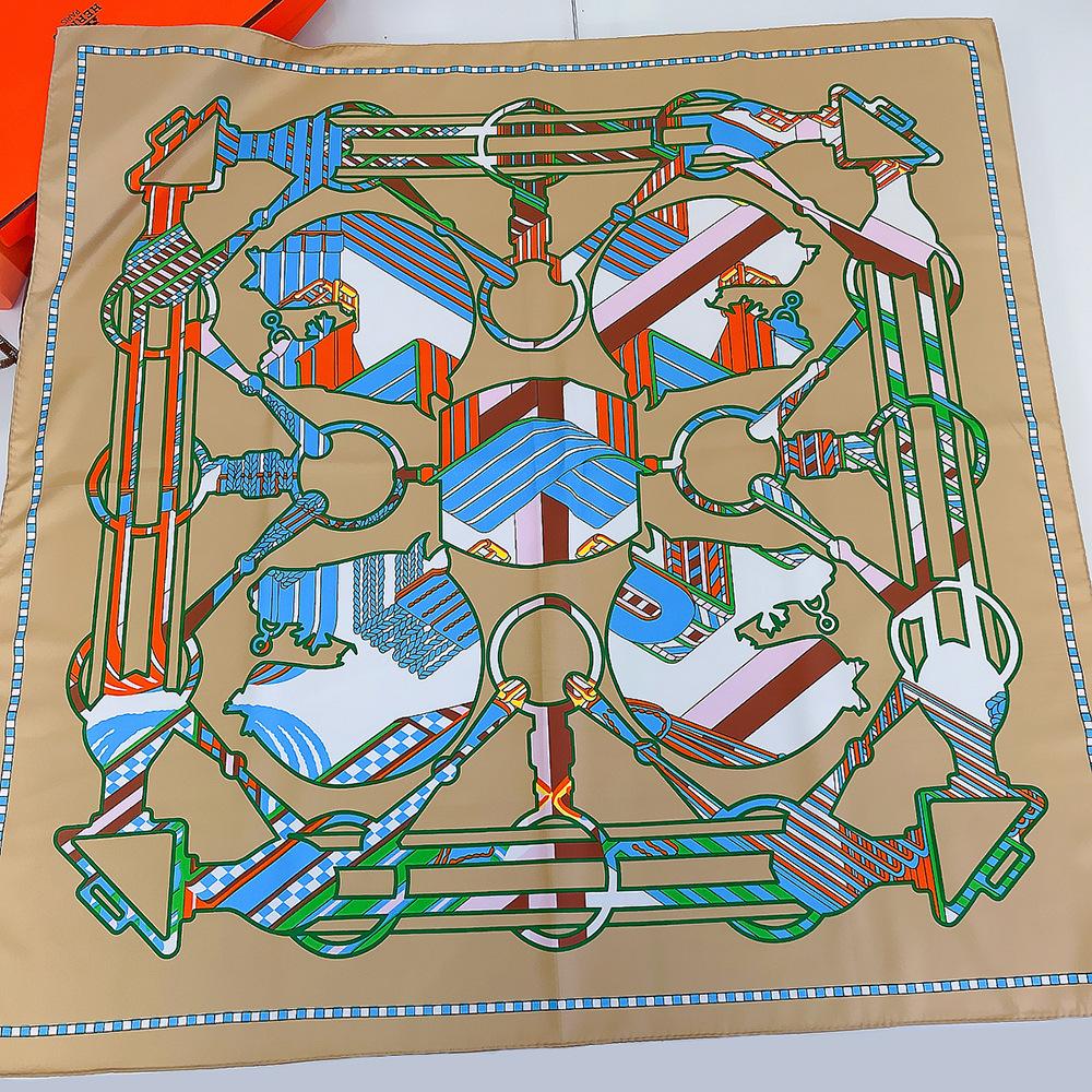 

90CM Luxury Brand Design Horse Head Twill 100% Silk Scarf Women Hand Rolled Edges Hijab Scarf Foulard Head Square Scarves Shawl 90X90CM