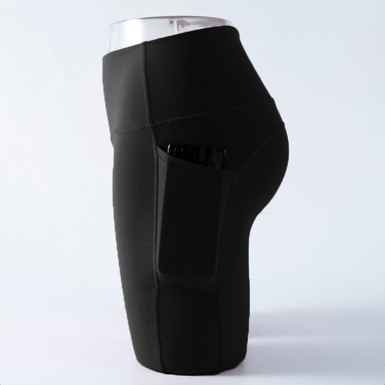 

Sports shorts new high waist hip lift yoga five-point pants with pockets fitness cycling pants running tight and thin yoga shorts women S чорний