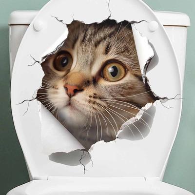 Kreatywne 3D Naklejki na Toaletę z Kotem Wyglądającym zza Narożnika, Wodoodporne, Usuwalne, Samoprzylepne Naklejki na Ścianę do Łazienki