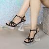 New Women's 12CM Transparent Thick Heel Sandals, Sexy Crystal Square Head, Non-slip Wedding Shoes, Fashion Car Model Style Party Sandals