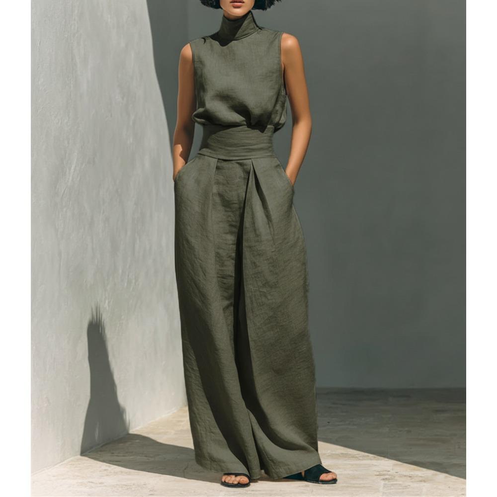Lente en zomer plek, Europese en Amerikaanse dameskleding katoen en linnen mouwloze broek casual pak dames