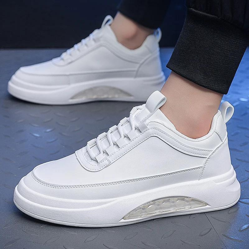 Classiche Scarpe Bianche Basse da Uomo Scarpe Sportive Casual in Pelle Impermeabili Aumento di Altezza Scarpe da Ginnastica Studentesche per Skate