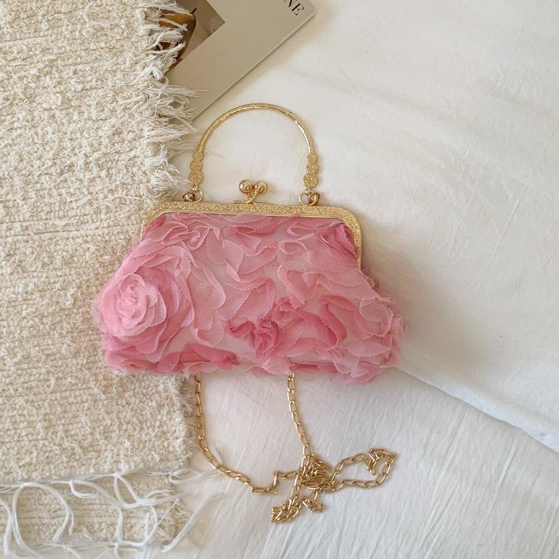 New Summer Sweet Rose Dinner Chain Bag Banquet Handbag Cheongsam Evening Literary Oblique Span Bag