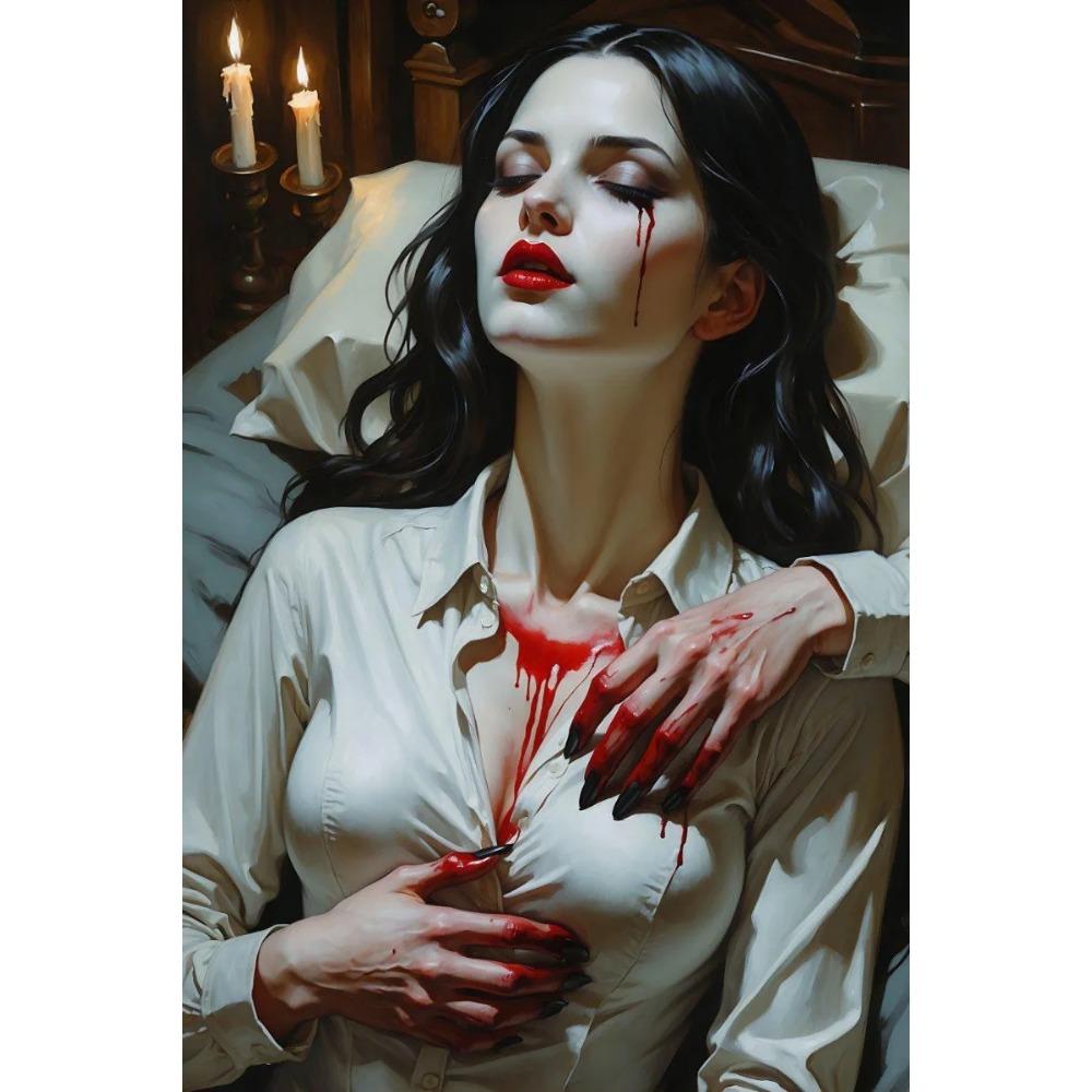 Dark Fantasy Romantic Gothic Vampire Queen Horror Blood Poster Print Wall Art Pictures Canvas Painting Living Room Home Decor