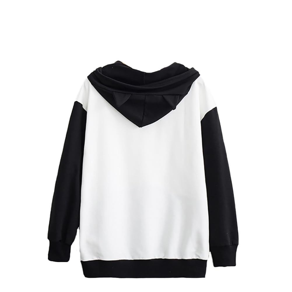 L-Stoppastow Women's Hooded Hoodie, Spring/Autumn, Long Sleeve, Cat Print Pullover, Forest Girl Style, Cat Ears, Cute, Black, Size S