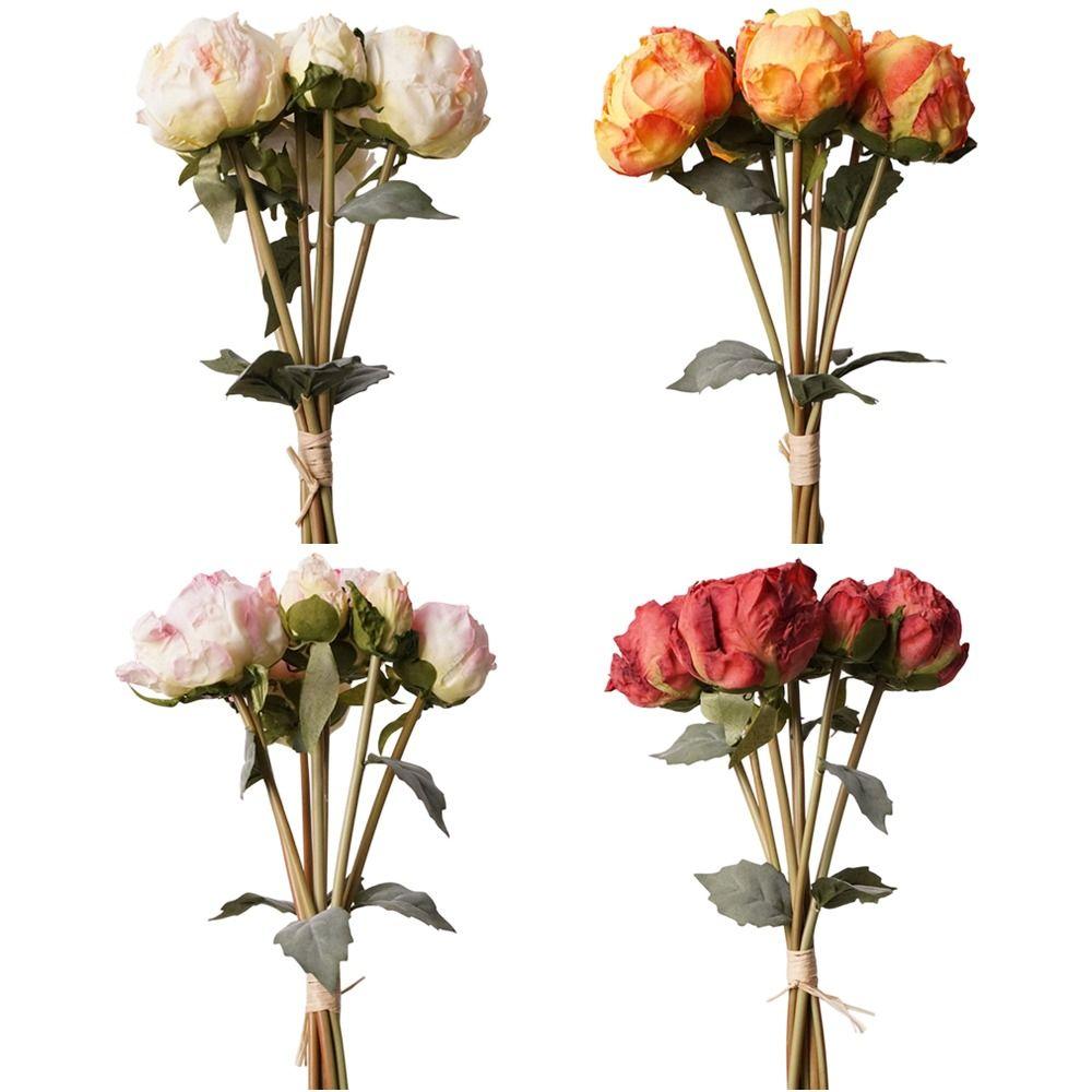 4 Flower 3 Buds Peony Artificial Flower Silk Petals Decorative Flower  Photo Props