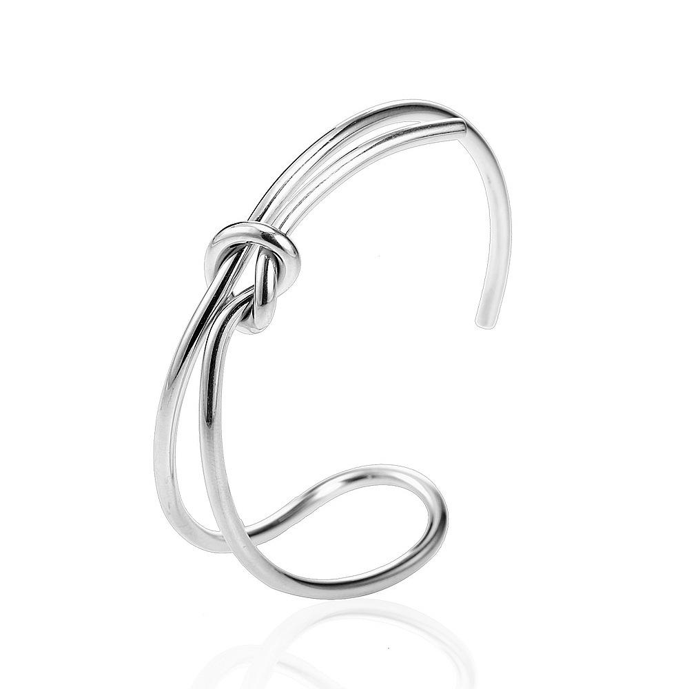 Women's 18K Gold Plated Knot Bangle - Creative Design, Long & Short Opening, Fashionable Titanium Steel Jewelry