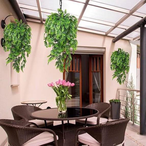 Nordic Style High Simulation Turtle Leaf & Bamboo Vine Hanging Basket for Indoor Ceiling Decor