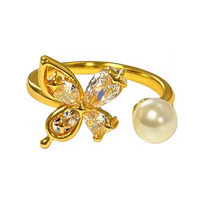 2026 Old Money Wind Exquisite Micro-inlaid Zircon Butterfly Flower Opening Ring Women's Light Luxury Geometric Stacking Wearing Versatile Niche Ring