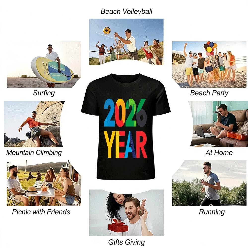 2026 New Year Themed Trendy Print Versatile Casual Top Pure cotton T-shirt