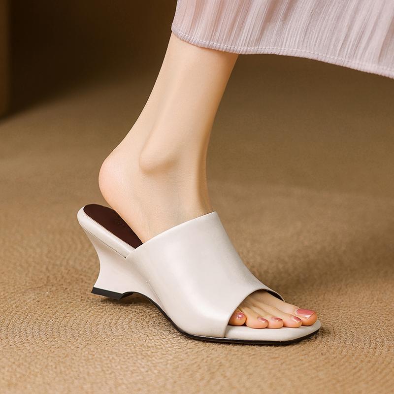 Fashion 2025 Summer Modern Outdoor Slipper Women Shoes Peep Toe Chunky Heel Women Mules High Heel Shoes for Women Handmade Shoes