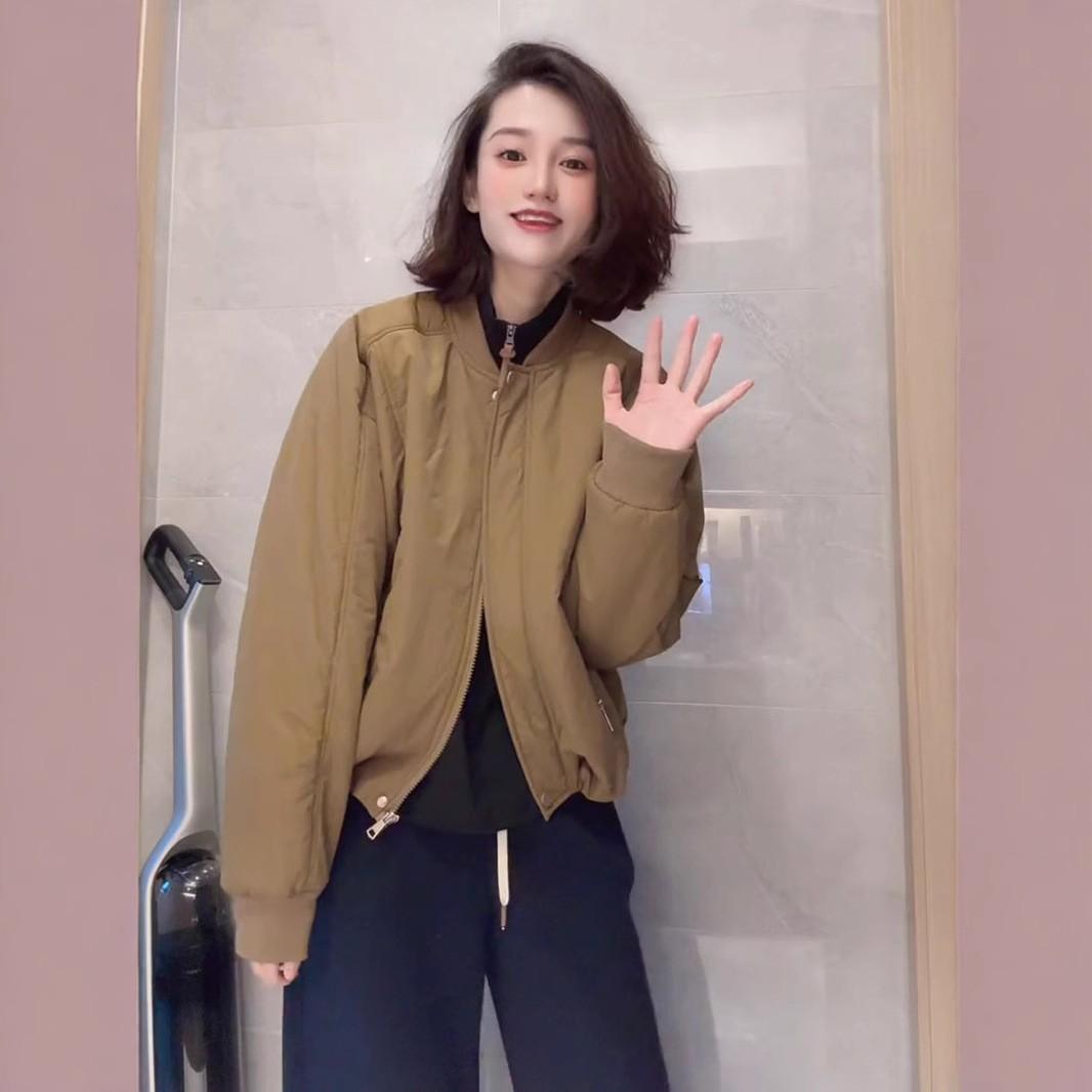 

Retro padded baseball jacket women s 2025 autumn and winter new versatile small foreign zipper casual cotton clothing trend XL хакі