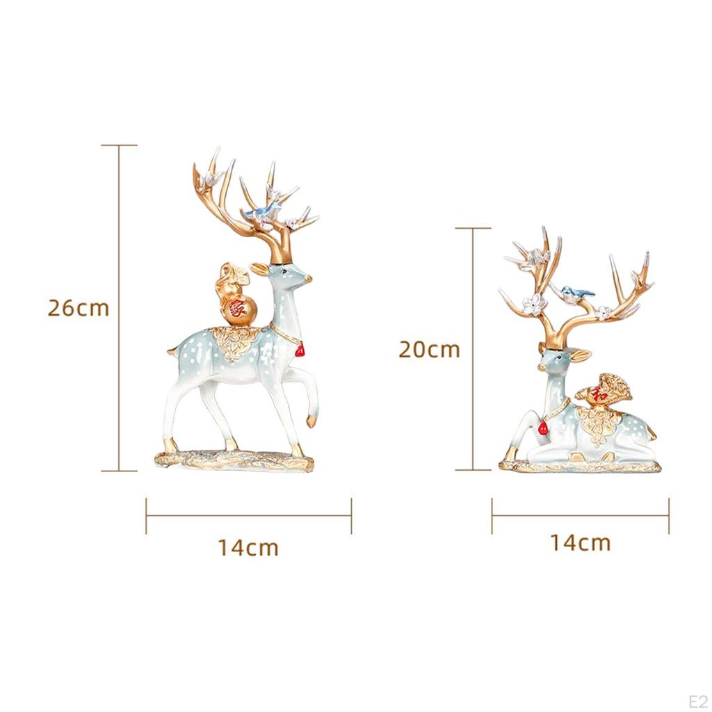 2Pcs Couple Reindeer Figurines Animal Ornament Sitting Standing Elk Sculpture Deer Statues for Table