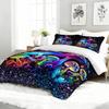 3PC Mushroom & Butterfly Psychedelic Comforter Set Glow-in-the-Dark Duvet with 2 Pillowcases for Bedroom Forest Theme