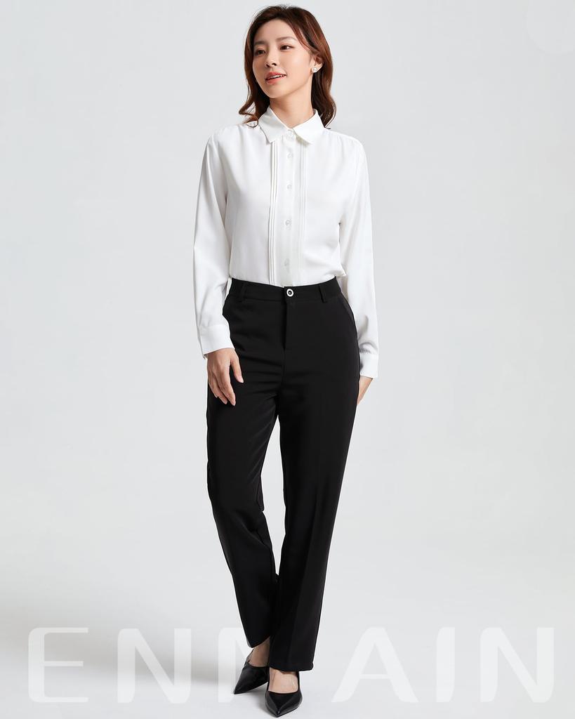 Enmain White Long Sleeve Chiffon Shirt Perfect for Office or No and Size 303S Women's Blouse, Commuting, Iron, Cute, Casual, Stylish,