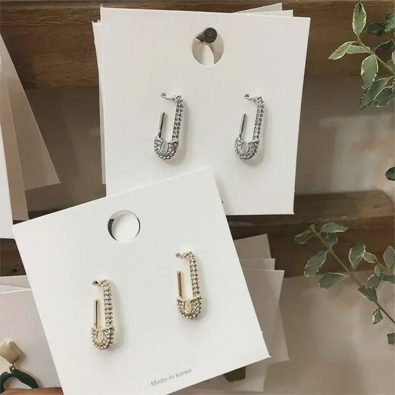 S925 Silver Needle Paperclip Earrings: Simple, Elegant, Full Diamond Design – Trendy French Style for Women