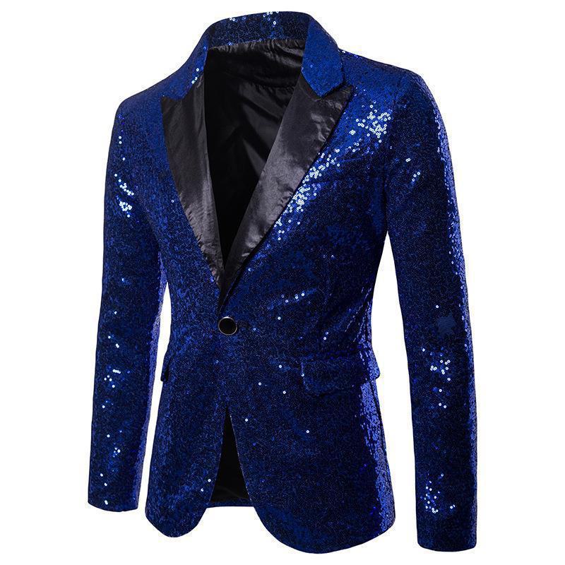 Gold Sequin Performance Suit for Men - 2024 European & American Style, Large Size, Perfect for Nightclub, Host, or Emcee Events