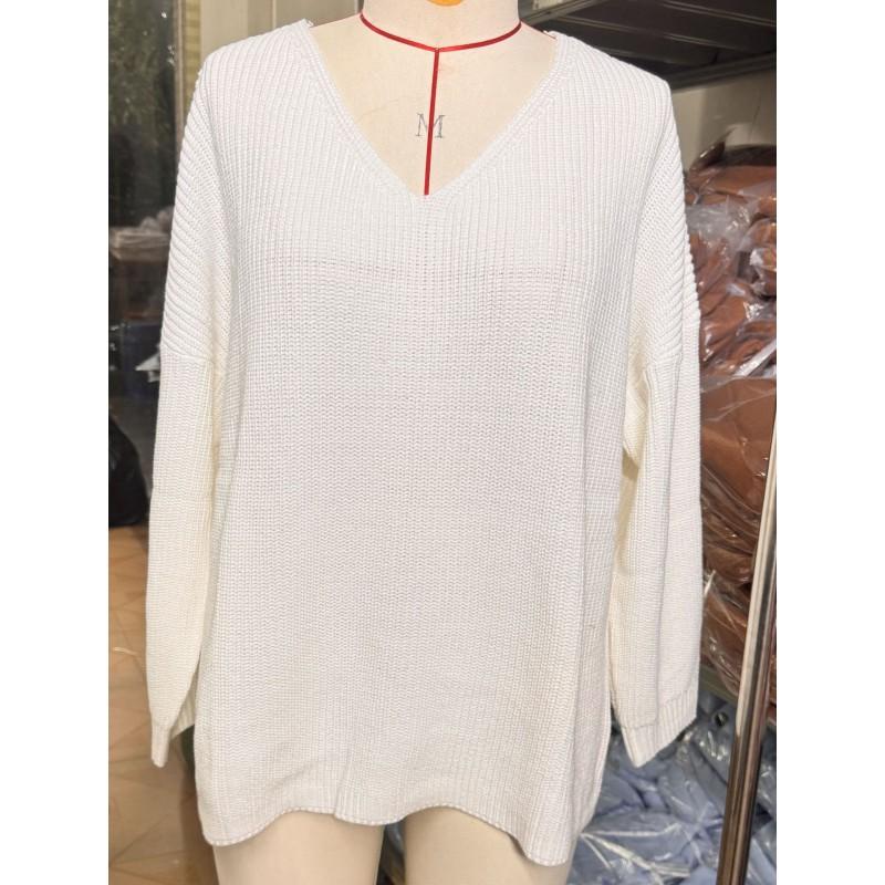 Womens V-Neck Loose Long Sleeve Knit Sweater Winter Casual Home Outfit