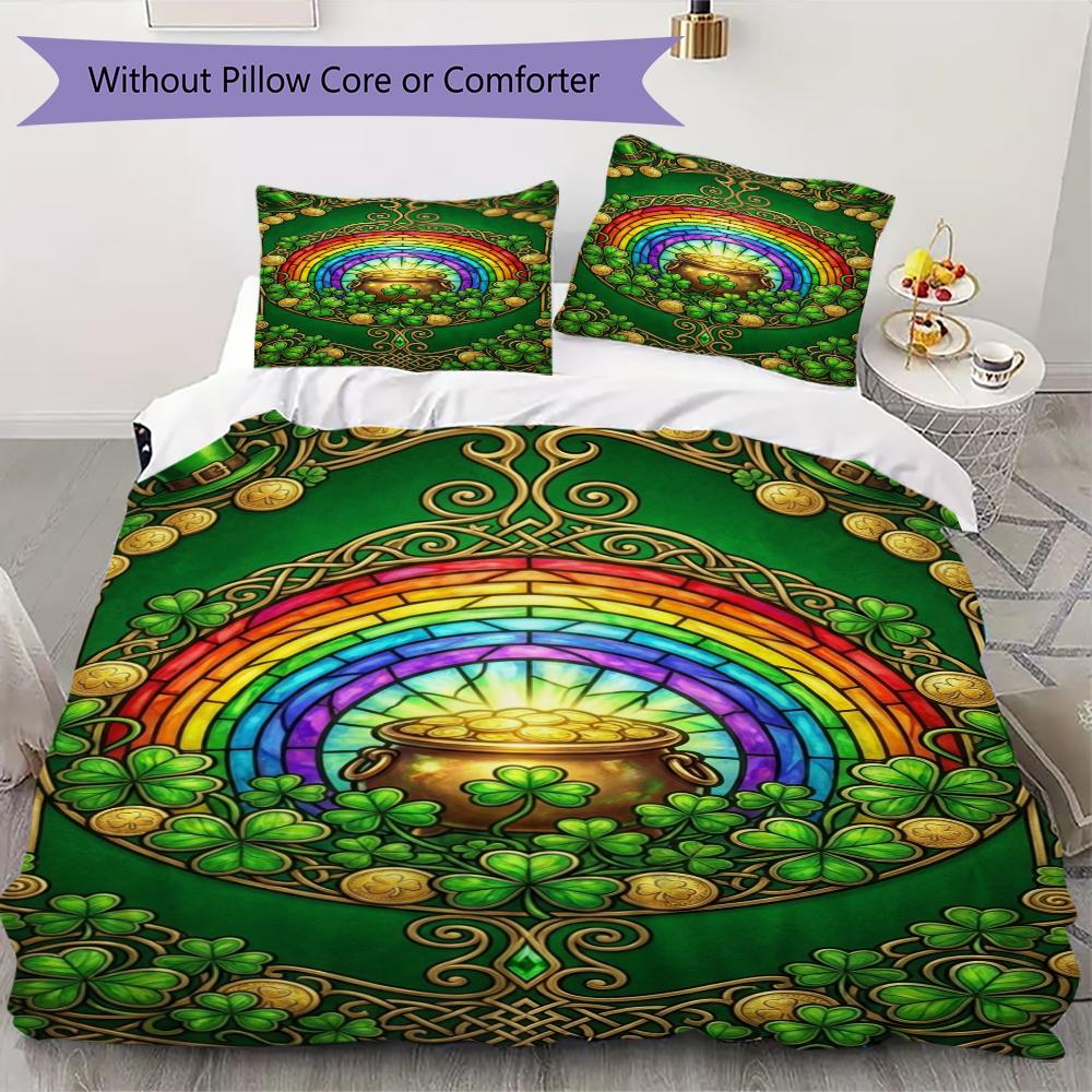 Coins&Rainbows Pattern Bedding uilt Set uilt Cover Pillowcase Home Decoration Birthday Gift (1 * duvet cover + 2 * pillowcase without core)115
