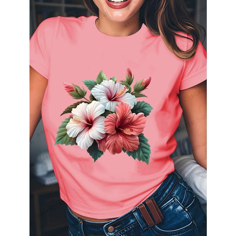 Hibiscus Floral Print Summer Women'S Casual T-Shirt for Girlfriends - Urban Light Fashion