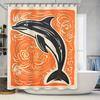 Modernes Badezimmer-DekorKreativer Delfin-Print Duschvorhang Weiß Orange Floral Design, Premium Wasserabweisendes Gewebe (Größe Cust