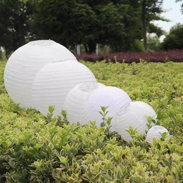 10-Inch Round White Paper Lantern, Red Mid-Autumn Festival & Wedding Decoration