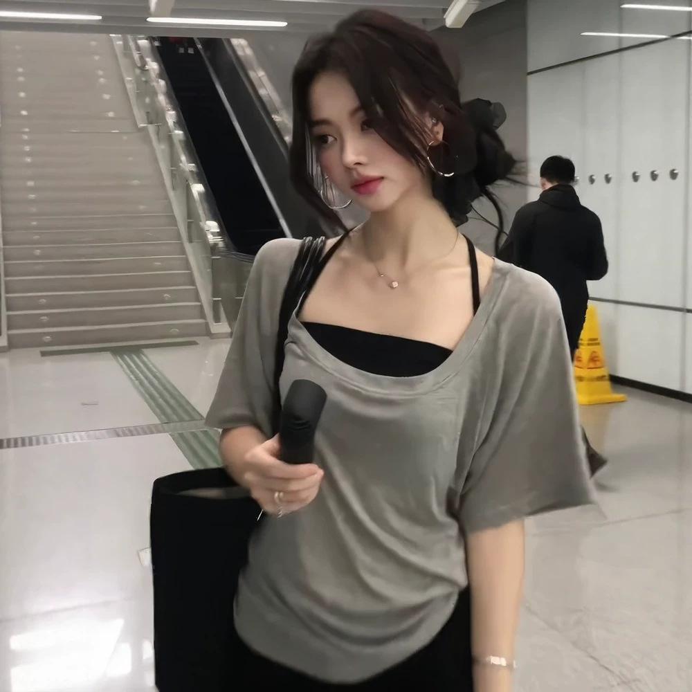 Piece set, new Korean loose and thin short-sleeved T-shirt for women's summer pure desire wind sunscreen stacked on a small top