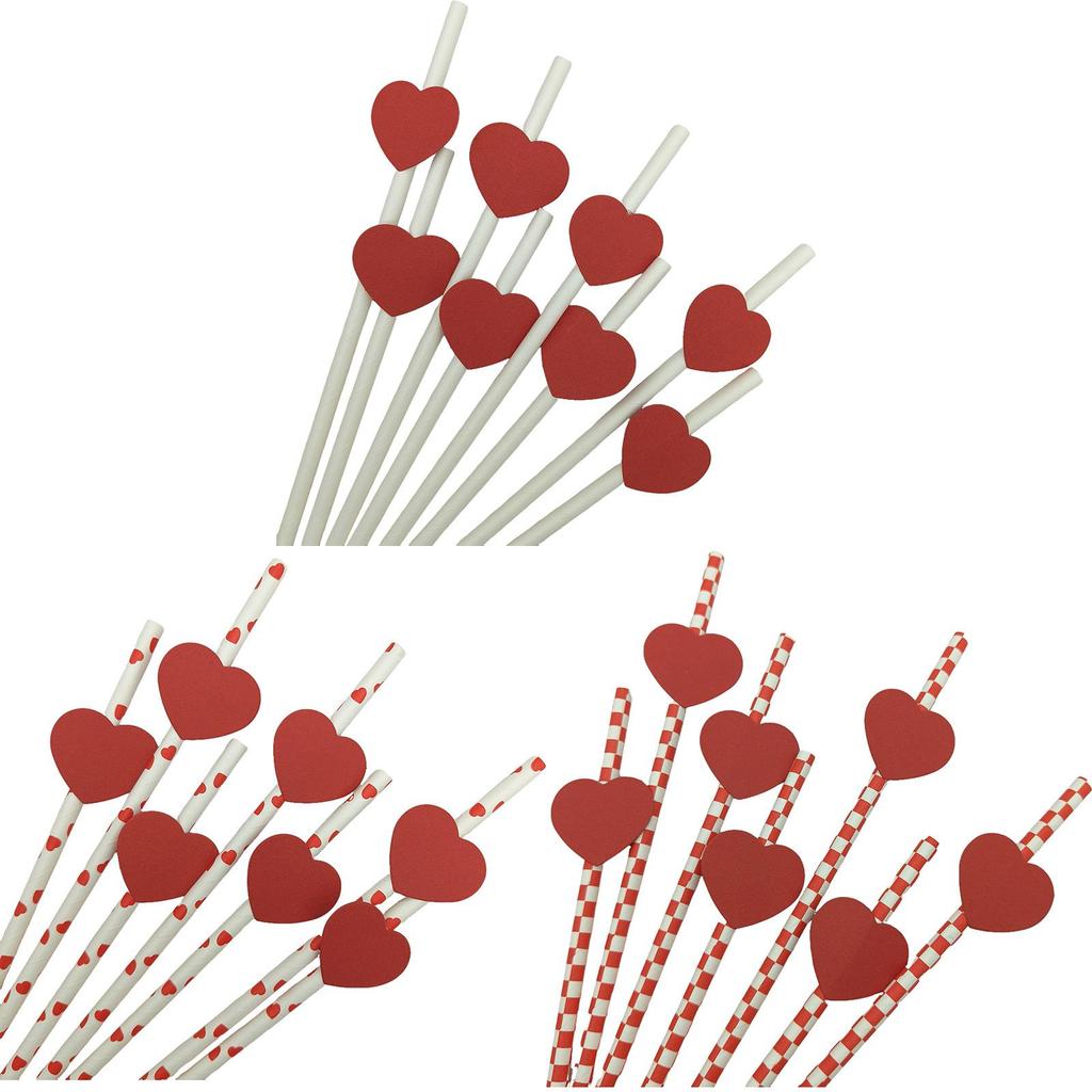 Ecofriendly Heart Card Disposable Paper Straws For Cake And Party Decor