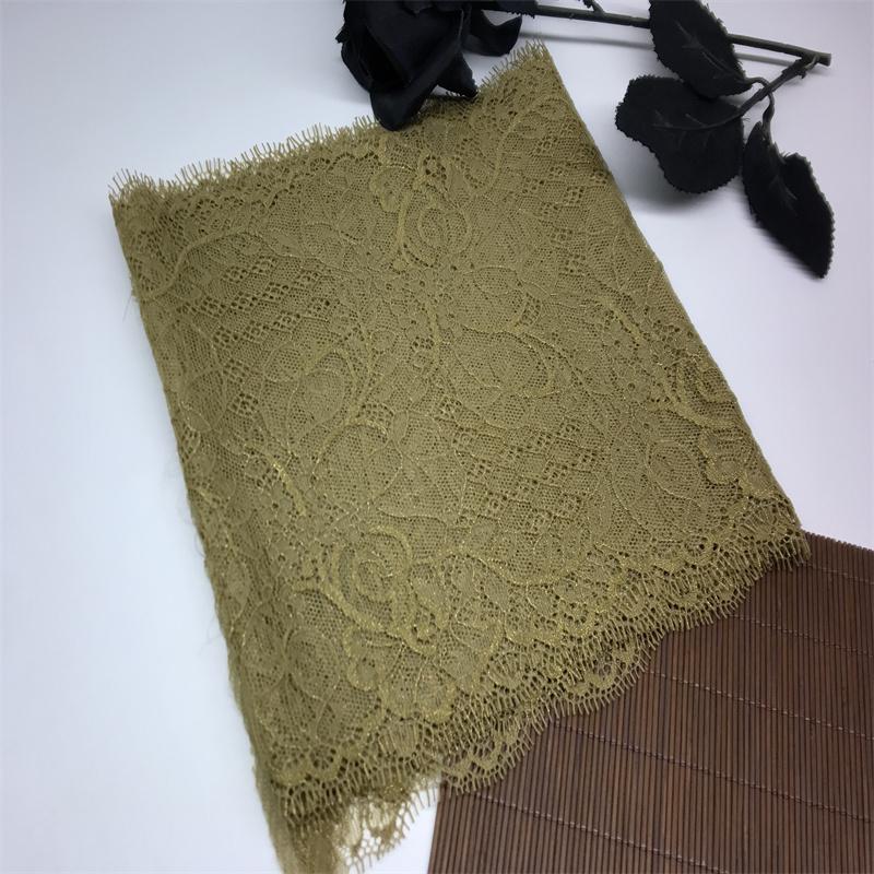 1.5m x 17.5cm Metallic Yellow Green Chantilly Lace, Non-stretch French Eyelash Lace Trim for Sewing, Lingerie, Dress, Garment, Crafting