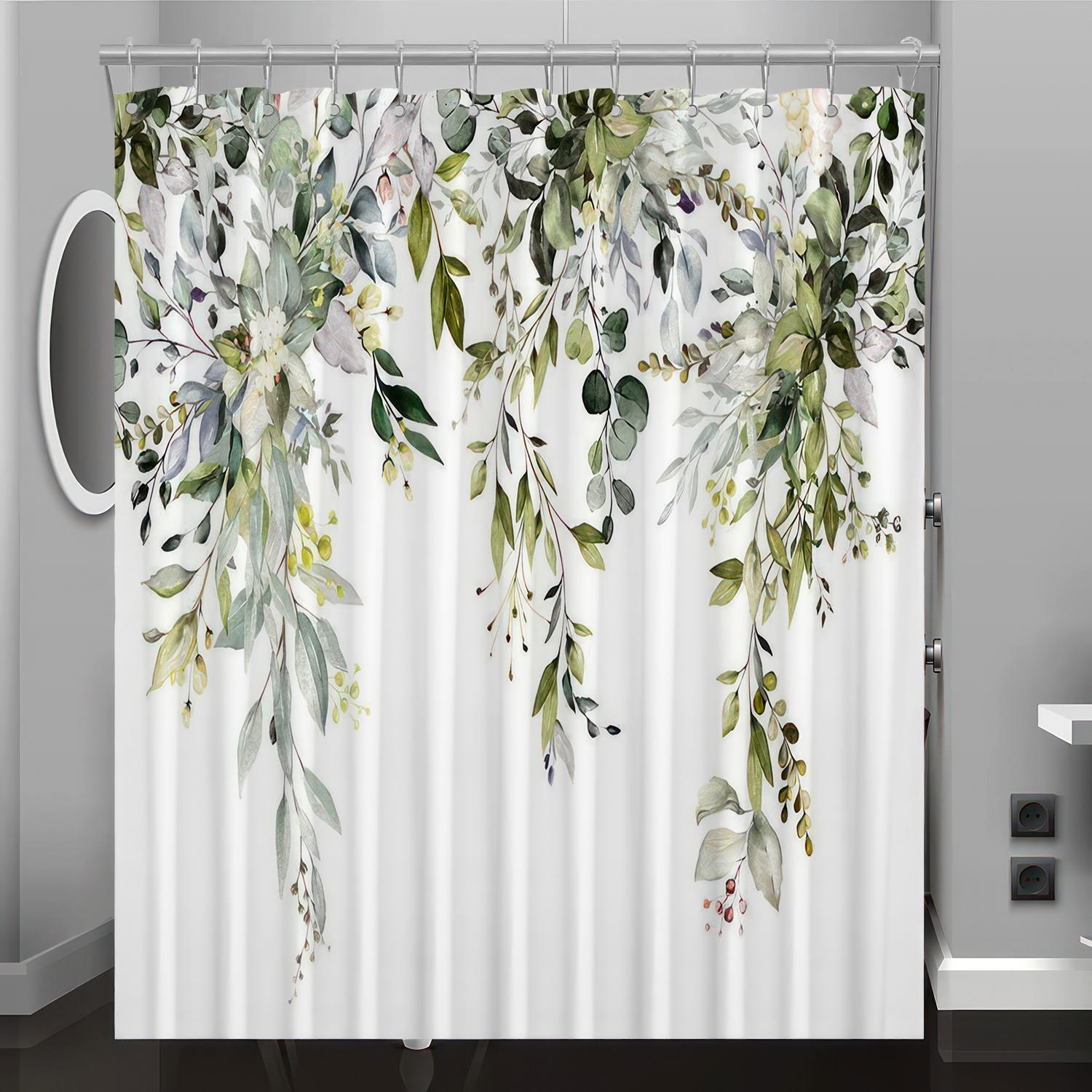 

Цифровая печать на занавеске для душа с рисунком зеленых листьев, украшение для ванной комнаты, украшение для дома, бесплатные крючки 180*180cm
