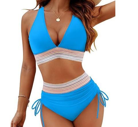 New women's split swimsuit sexy bikini high waist belly hanging neck tight swimsuit