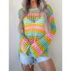 Spring Summer New Loose Round Neck Color Block Striped Knit Sweater for Women, European American Style Leisure Outerwear