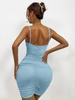 2024 Summer V-Neck Backless Spaghetti Strap Bodycon Dress - Ruched One-Piece for Women