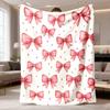 2026 Latest Flannel Blanket Luxurious Plush Blanket UltraSoft Pink Bow Pattern with White & Soft Pink Bows, AllSeason Cozy Throw for Bed, Couch, or Gi
