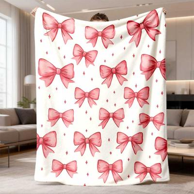 2026 Latest Flannel Blanket Luxurious Plush Blanket UltraSoft Pink Bow Pattern with White & Soft Pink Bows, AllSeason Cozy Throw for Bed, Couch, or Gi