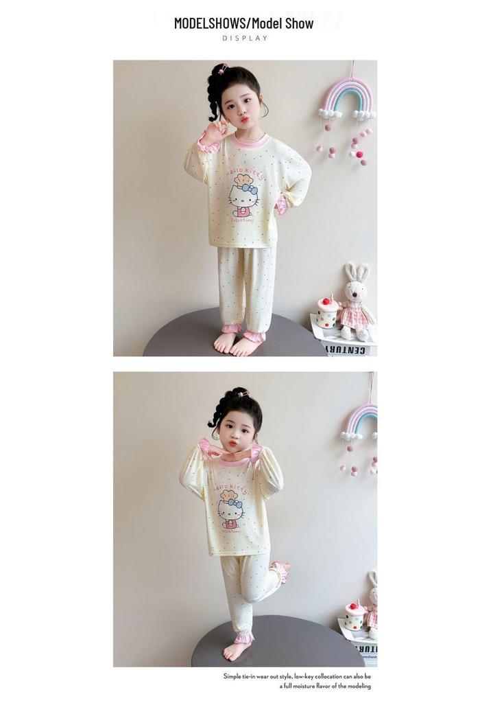 Girls' Thin Long-Sleeve Pajamas - Cute Princess Style, Spring/Autumn Homewear Set