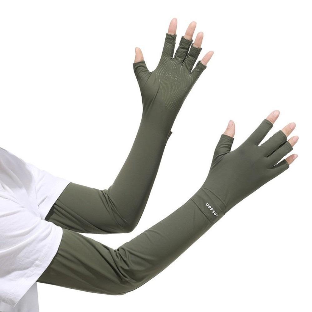 Non-slip Long Sleeve Solid Color Sunscreen Sleeve Gloves Thin Summer Arm Cover  Driving