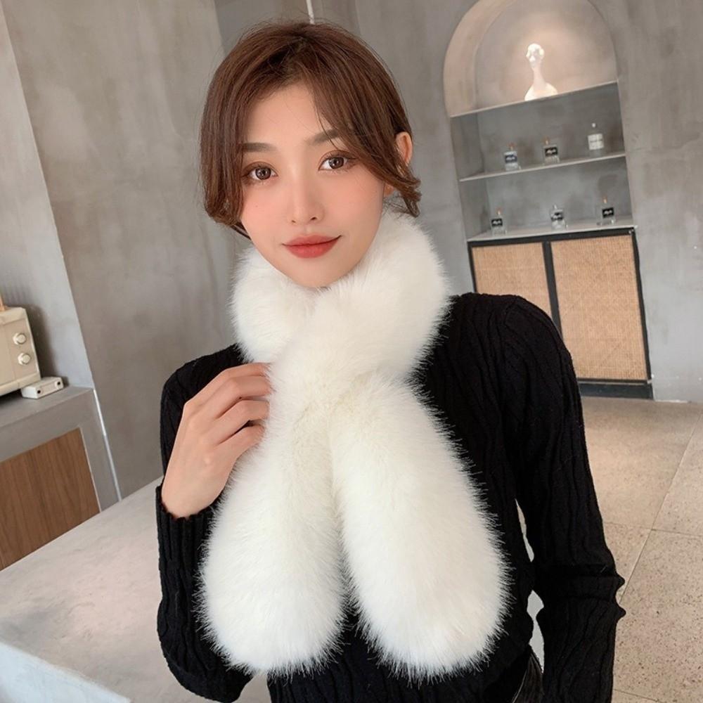 Versatile Faux Fox Rabbit Fur Collar Scarf Solid Color Neck Warmers Cozy Faux Fur Scarf  For Women
